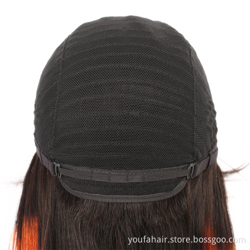 Wholesale Brazilian Remy Human Hair None Lace Wigs for Women 1b 350 Ombre Orange Color Full Machine Made Straight Wig With Bangs